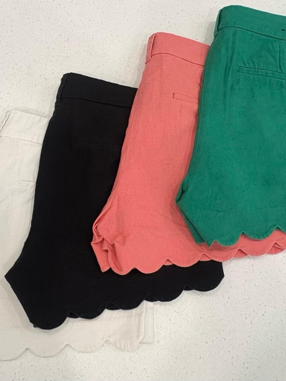 Set of 4 J. Crew Linen Scallop Hem Shorts Coral, Green, Black, White Size 10 - Picture 1 of 15